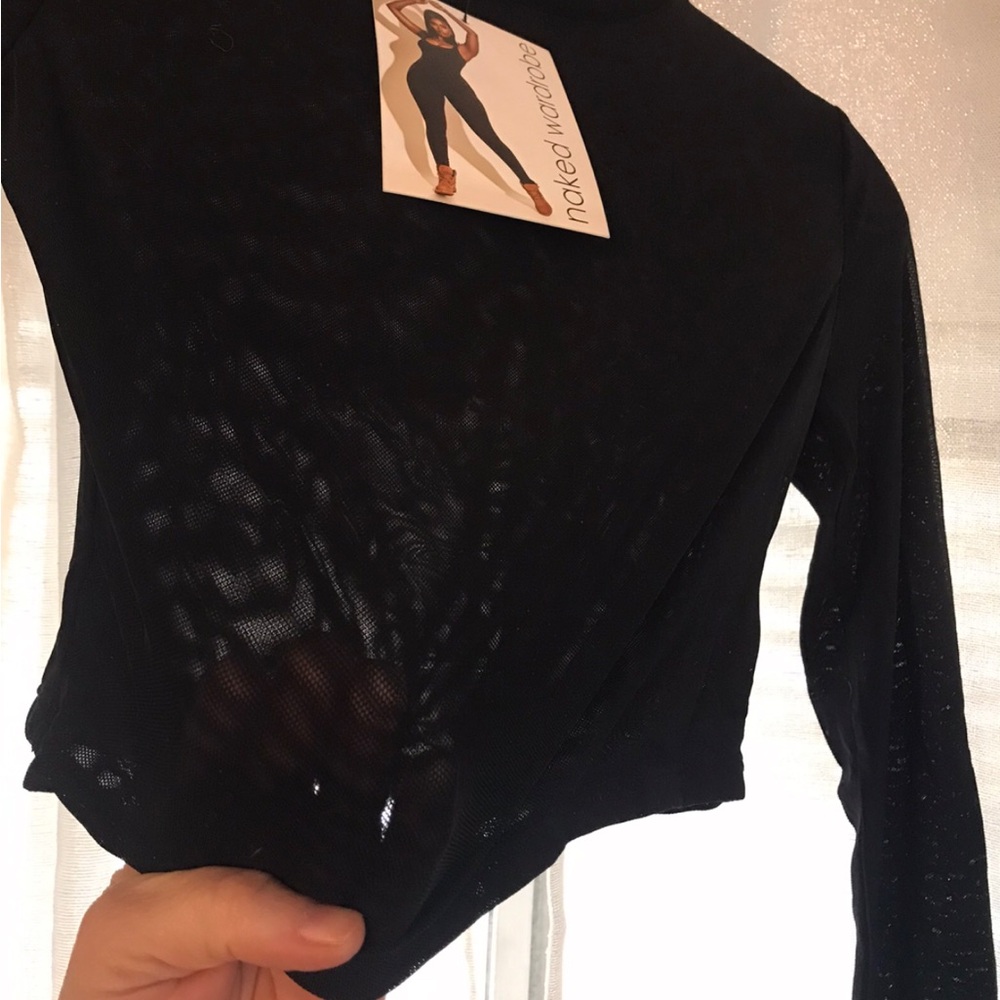 Naked Wardrobe Mesh Long Sleeve Crop Top - Picture 2 of 3